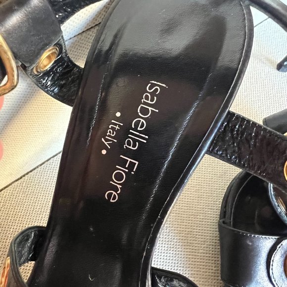 Isabella Fiore Italian Black Leather & Gold Chain Heels - Picture 5 of 7